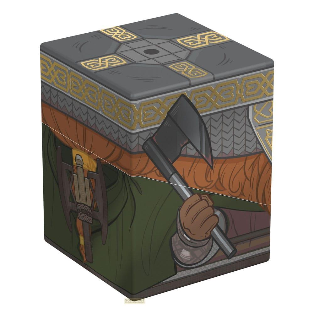 Un cube représentant un nain tenant une hache. Avec armure et barbe.