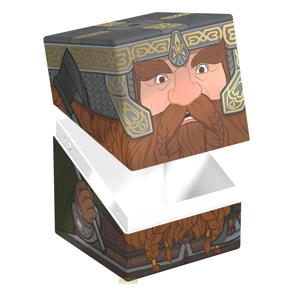 Une boîte à jouets avec un visage de nain et une hache.
