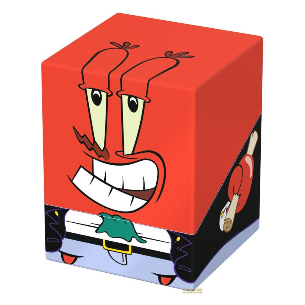 Scatola a cubo con il viso di Mr. Krabs. Parte superiore rossa, pantaloni blu.