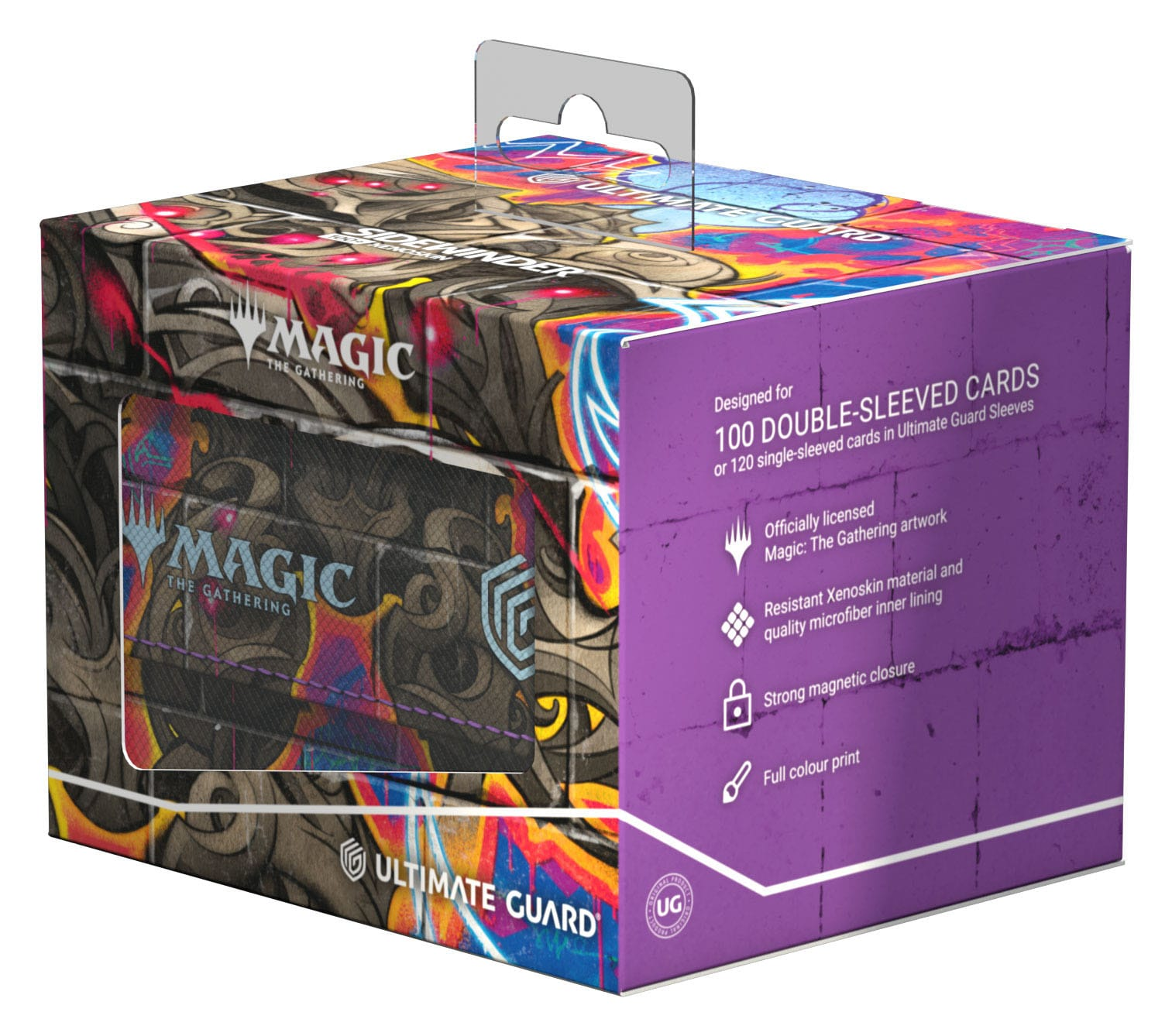 Scatola mazzo carte Magic: The Gathering con design graffiti colorato e dettagli prodotto.