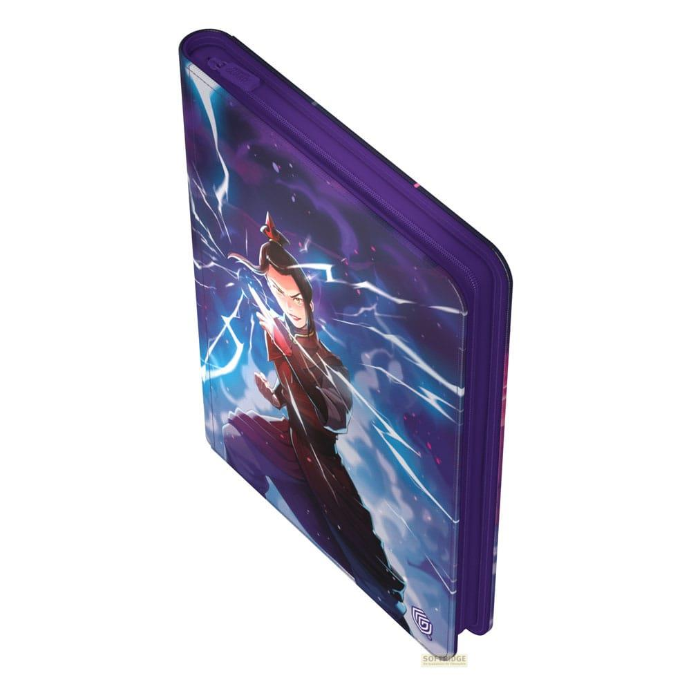 Classeur violet avec personnage d'anime conjurant des éclairs bleus et violets.