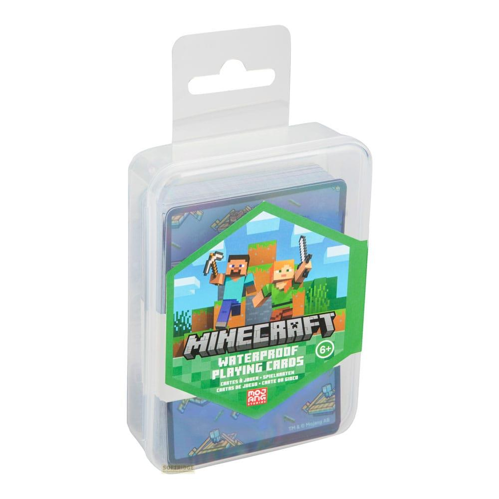 Cartes à jouer Minecraft imperméables en boîte plastique avec Steve et Alex.