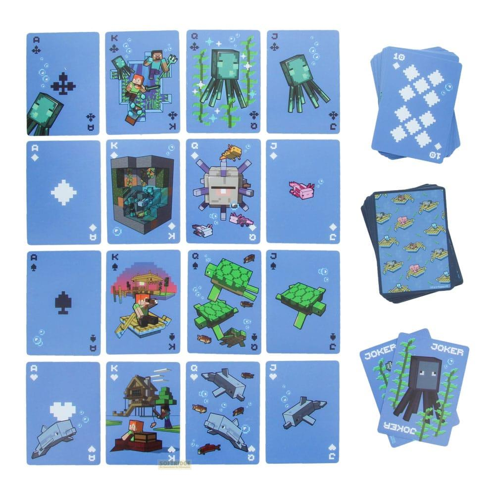 Cartes à jouer Minecraft mettant en scène des personnages comme Steve, Creeper et des tortues.