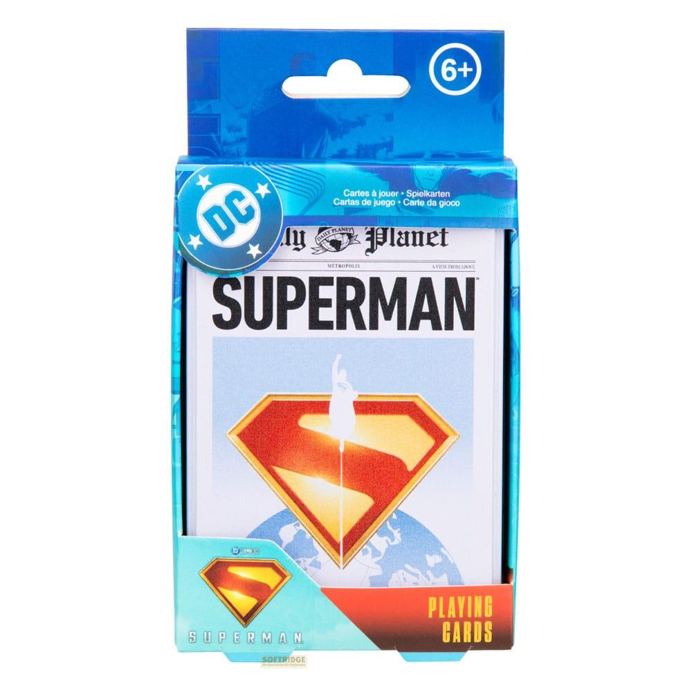 Emballage de cartes à jouer Superman avec logo et bouclier DC.