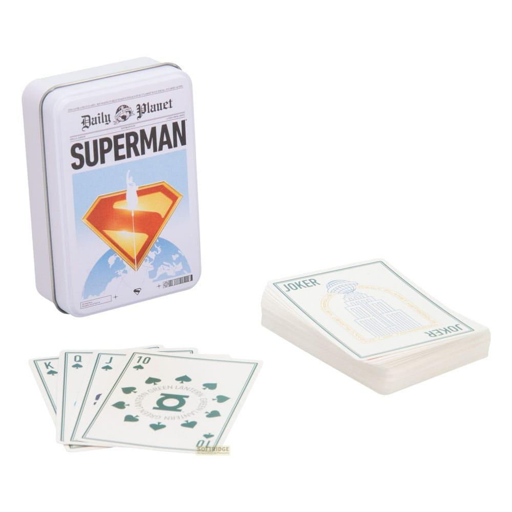 Boîte de cartes Superman avec cartes Joker et symboles Green Lantern.