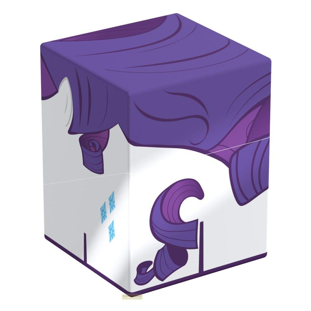 Boîte violette et blanche avec motif de poney et gemmes.