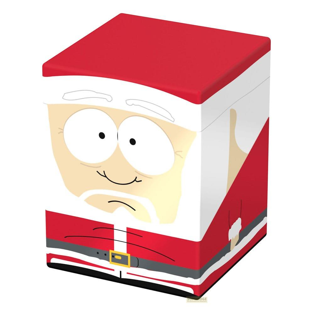 Un cubo con faccia di Babbo Natale e cappello rosso.