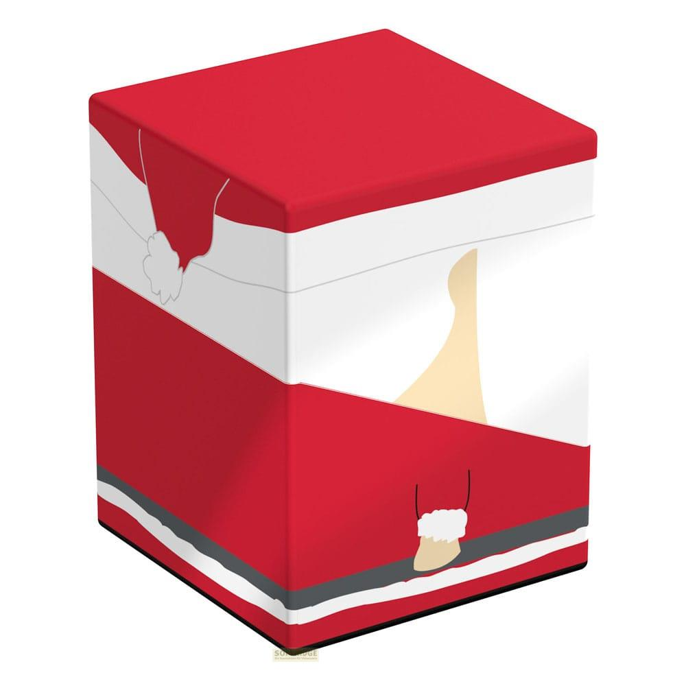 Scatola rossa con design di costume di Babbo Natale, colletto bianco, bordo in pelliccia.