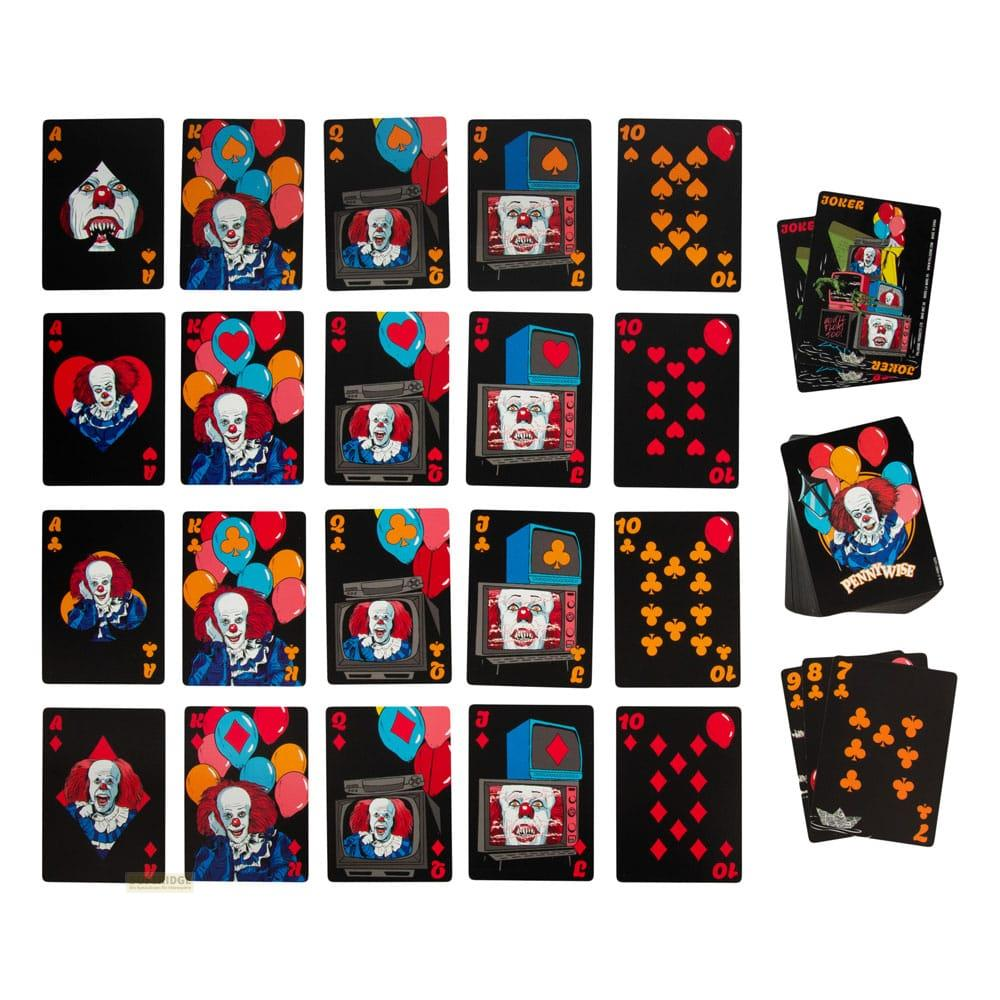 Cartes à jouer à l'effigie de Pennywise : As, Rois, Dames, Valets, Dix, Jokers et un paquet.