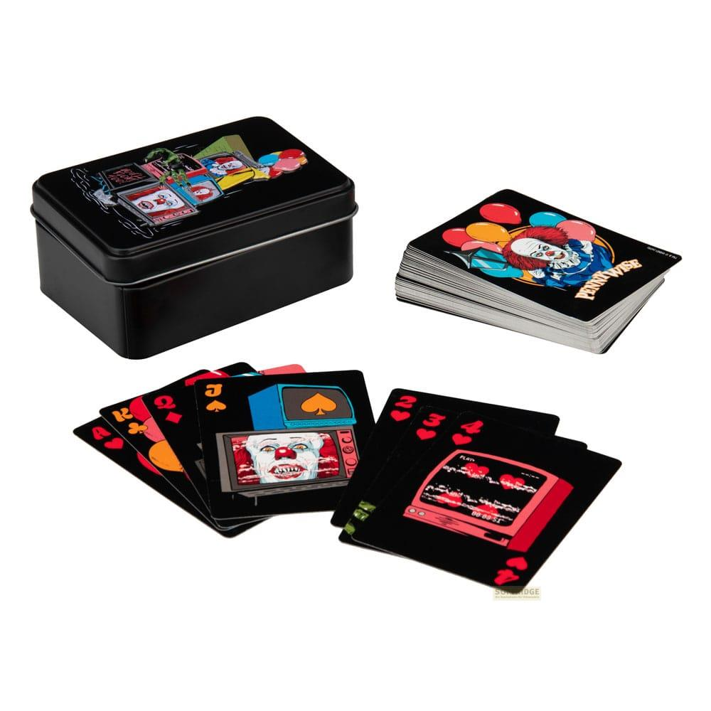 Boîte en fer blanc noire et jeu de cartes sur le thème de Pennywise.