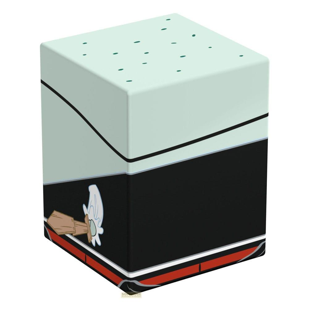 Un cubo verde chiaro con strisce nere e rosse e un disegno di spada.
