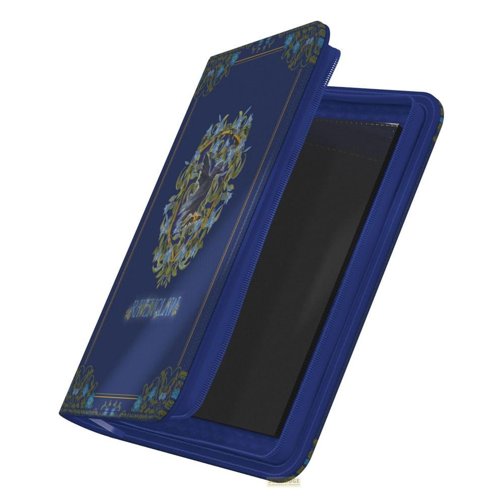 Étui bleu avec emblème de Serdaigle, montrant un compartiment ouvert.
