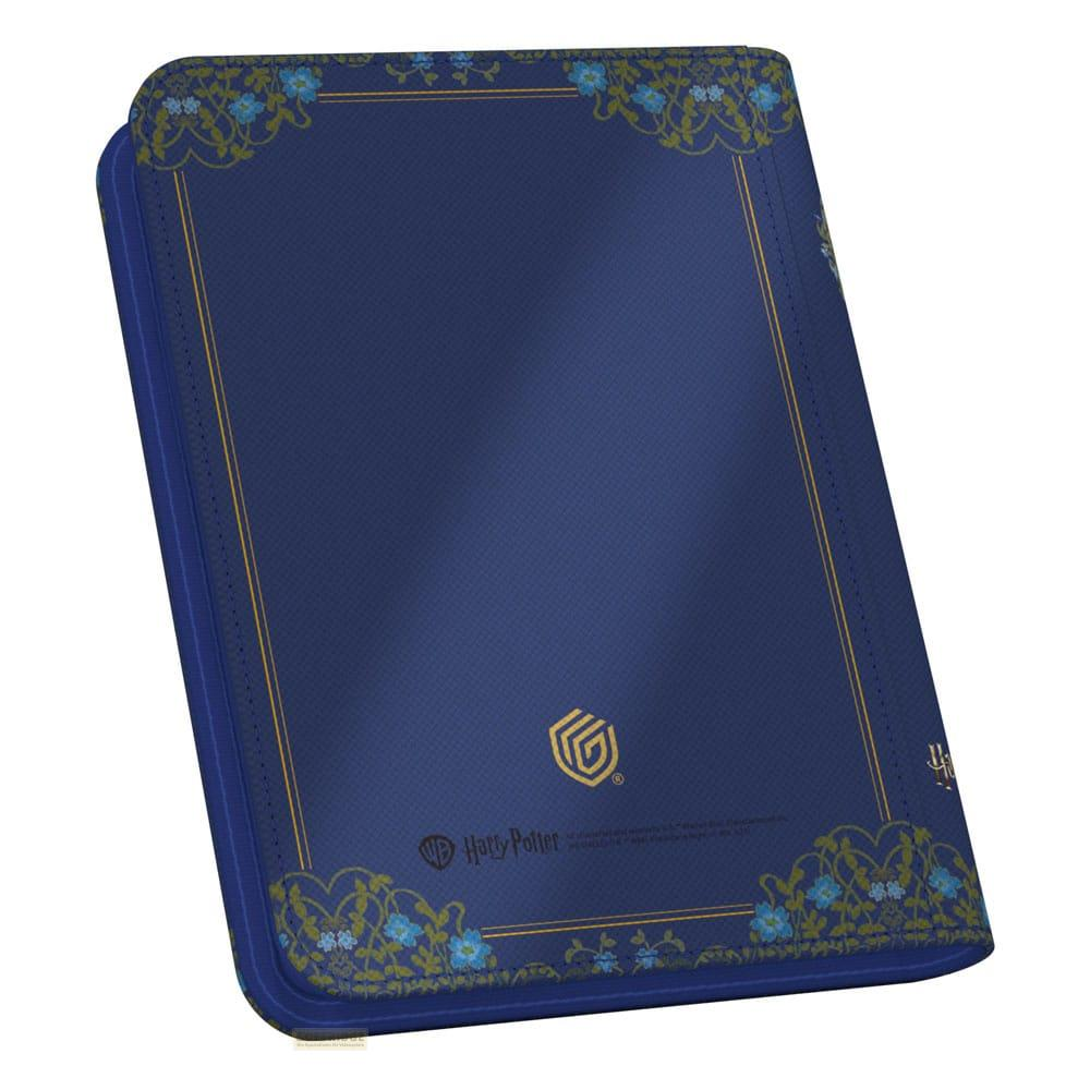 Étui bleu marine Harry Potter avec bordure dorée et accents floraux.