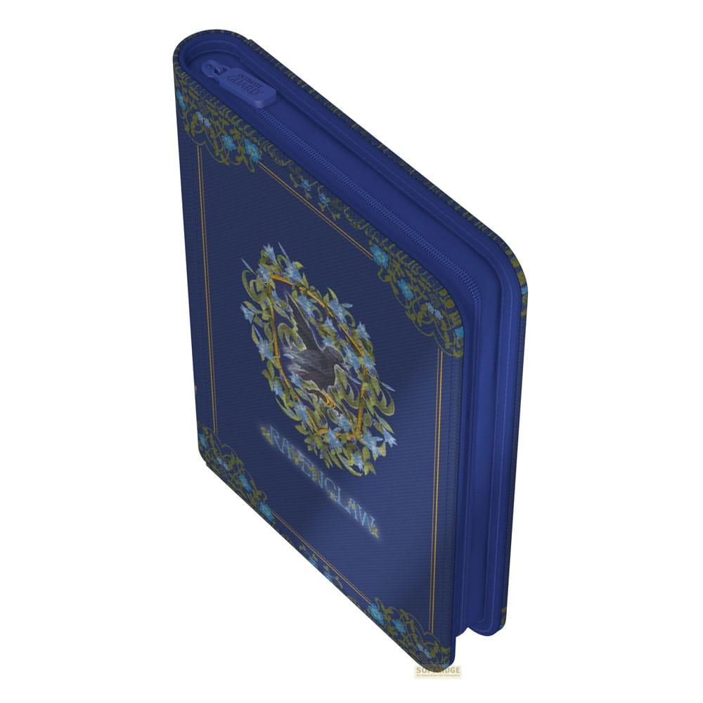 Reliure bleu foncé avec emblème de corbeau et ornements floraux.