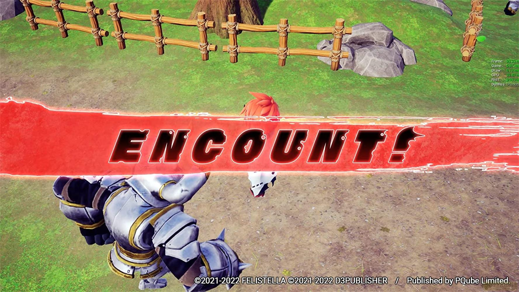 Un caballero con armadura frente a una pancarta roja que dice ENCOUNT!