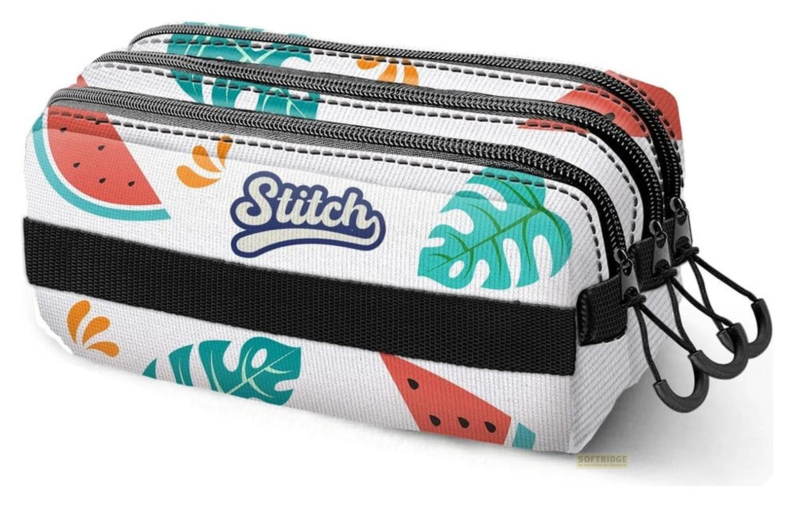 Neceser blanco con estampado tropical de sandías y hojas.
