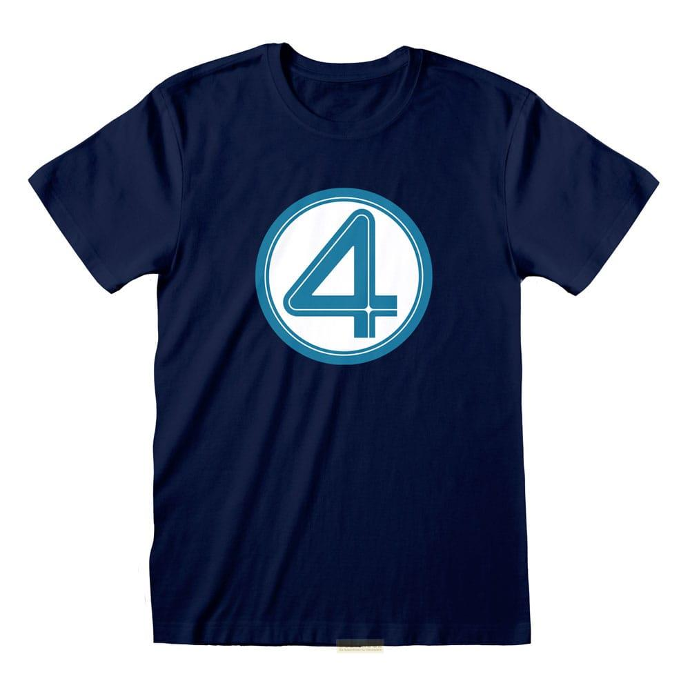 Ein dunkelblaues T-Shirt mit einem weißen Kreis und einer blauen 4 darin.