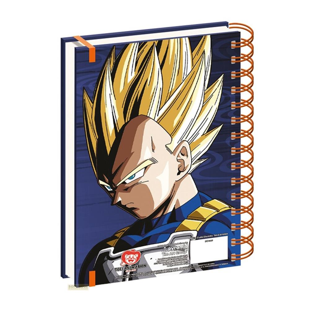 Ein Notizbuch mit Vegeta aus Dragon Ball Z, mit goldenen Haaren und blauen Augen.