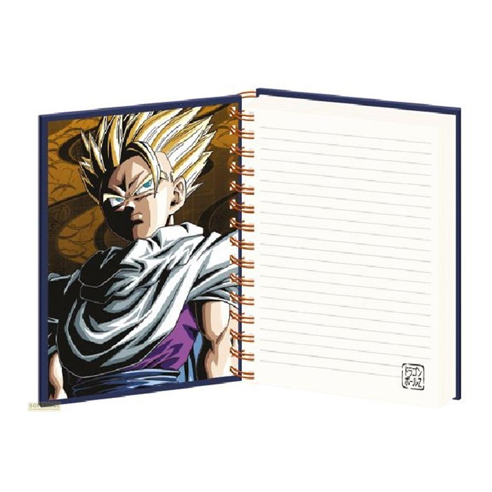 Ein Notizbuch mit einem Anime-Charakter auf der linken Seite und linierten Seiten rechts.