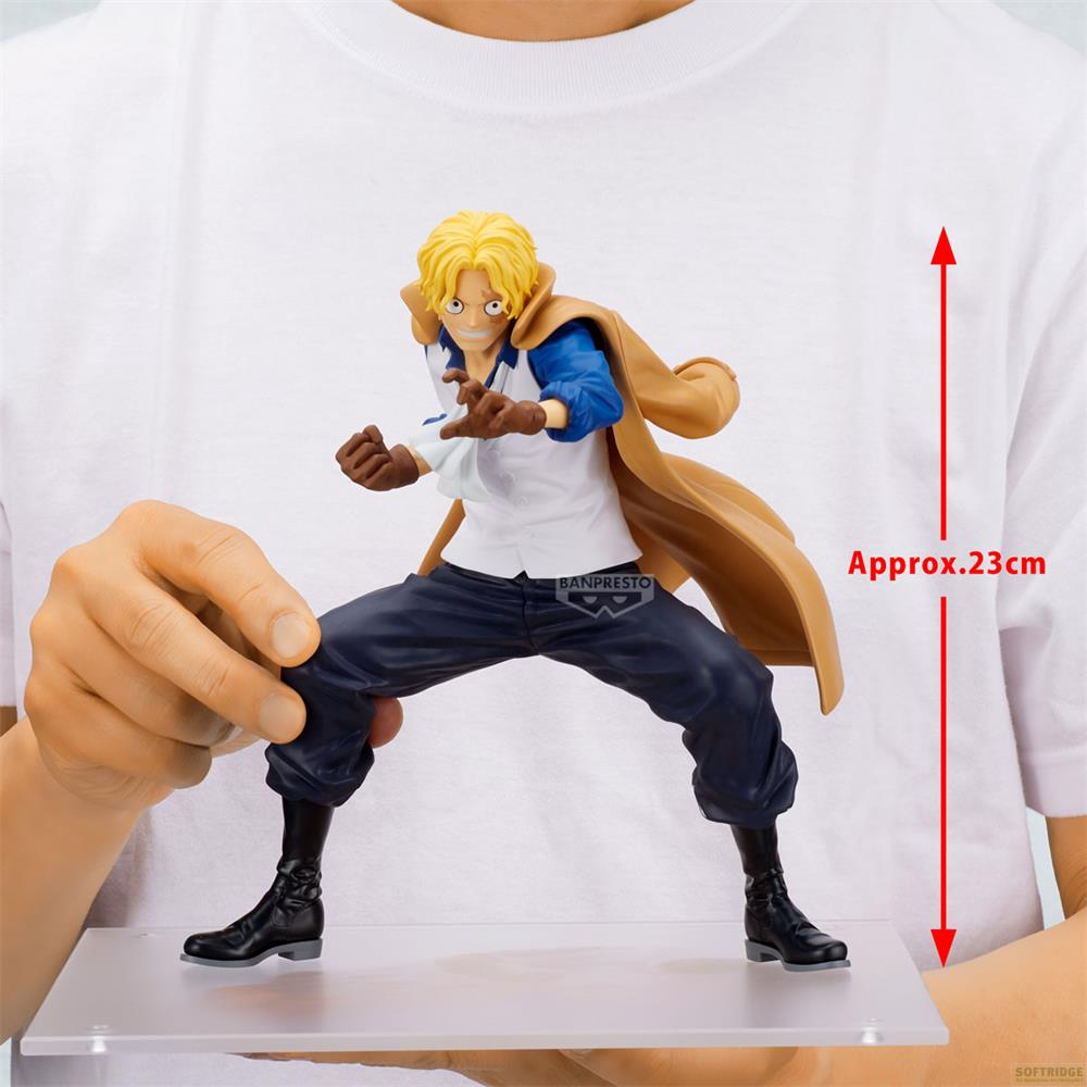 Una figura Banpresto de Sabo de One Piece, de aprox. 23cm, con abrigo color canela.