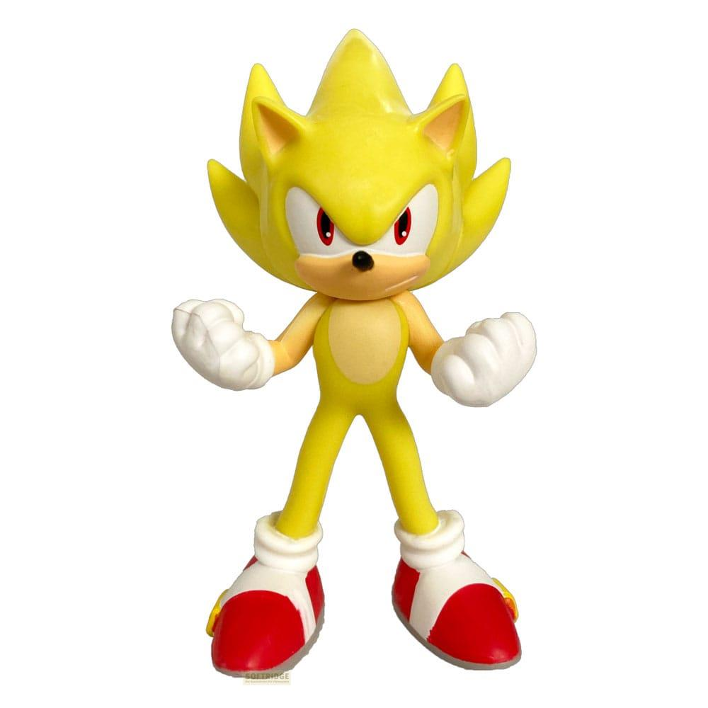 Eine gelbe Super Sonic Figur mit roten Schuhen und weißen Handschuhen.