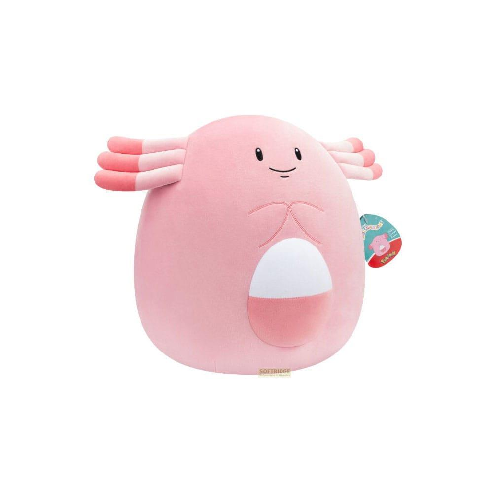 Une peluche Pokémon rose avec des accents blancs et roses.