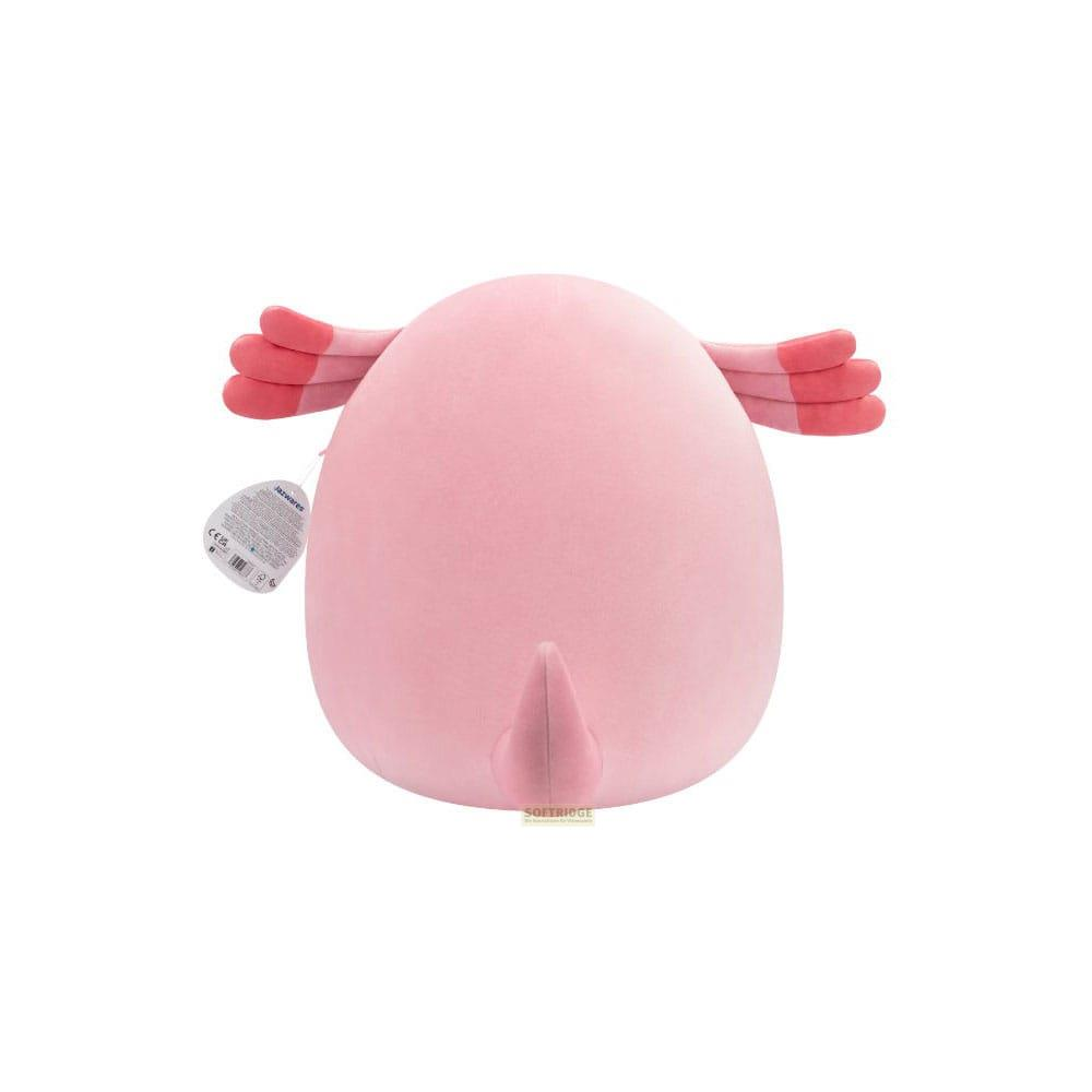 Une peluche rose avec trois membres roses en haut et une queue en bas.