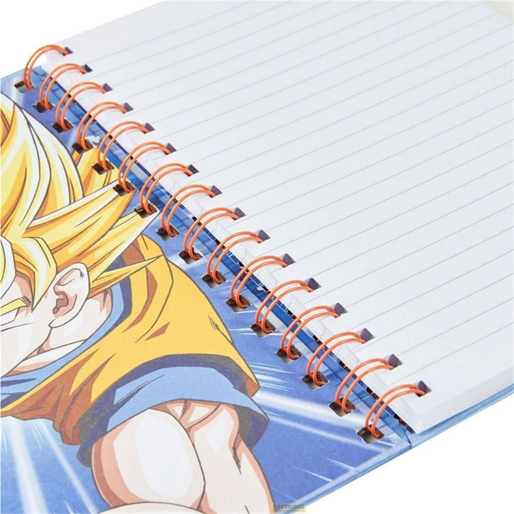 Notizbuch mit Dragon Ball Z Motiv und orangener Spiralbindung.