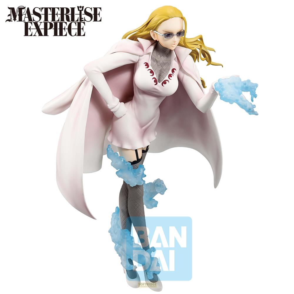 Figura de mujer rubia con vestido rosa, emitiendo energía azul.