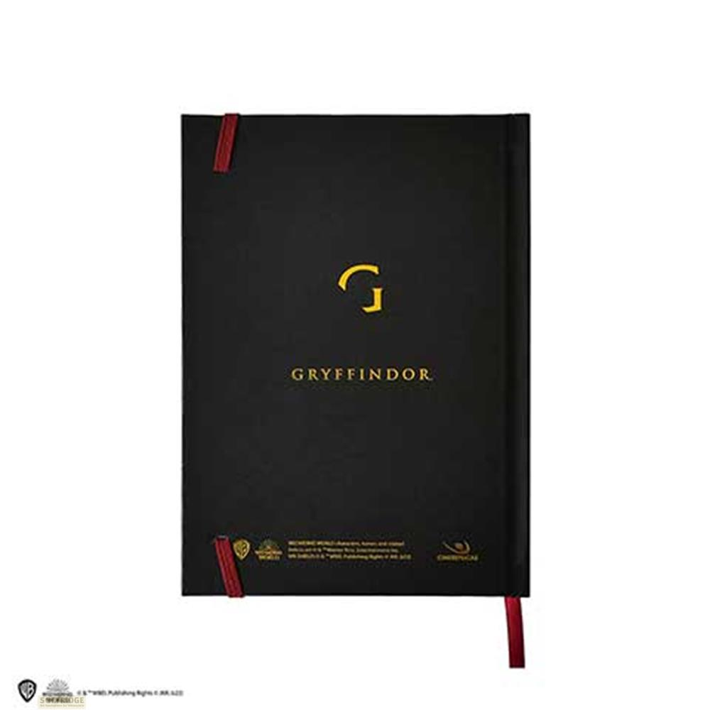 Schwarzes Notizbuch mit goldenem 'G'-Logo und 'GRYFFINDOR'-Schriftzug.