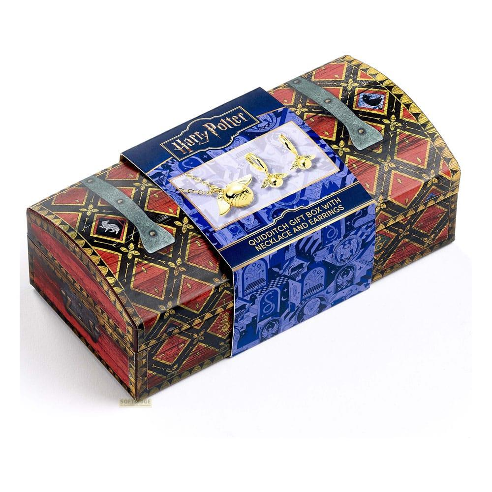 Caja de regalo Quidditch de Harry Potter con collar y pendientes de snitch dorados.