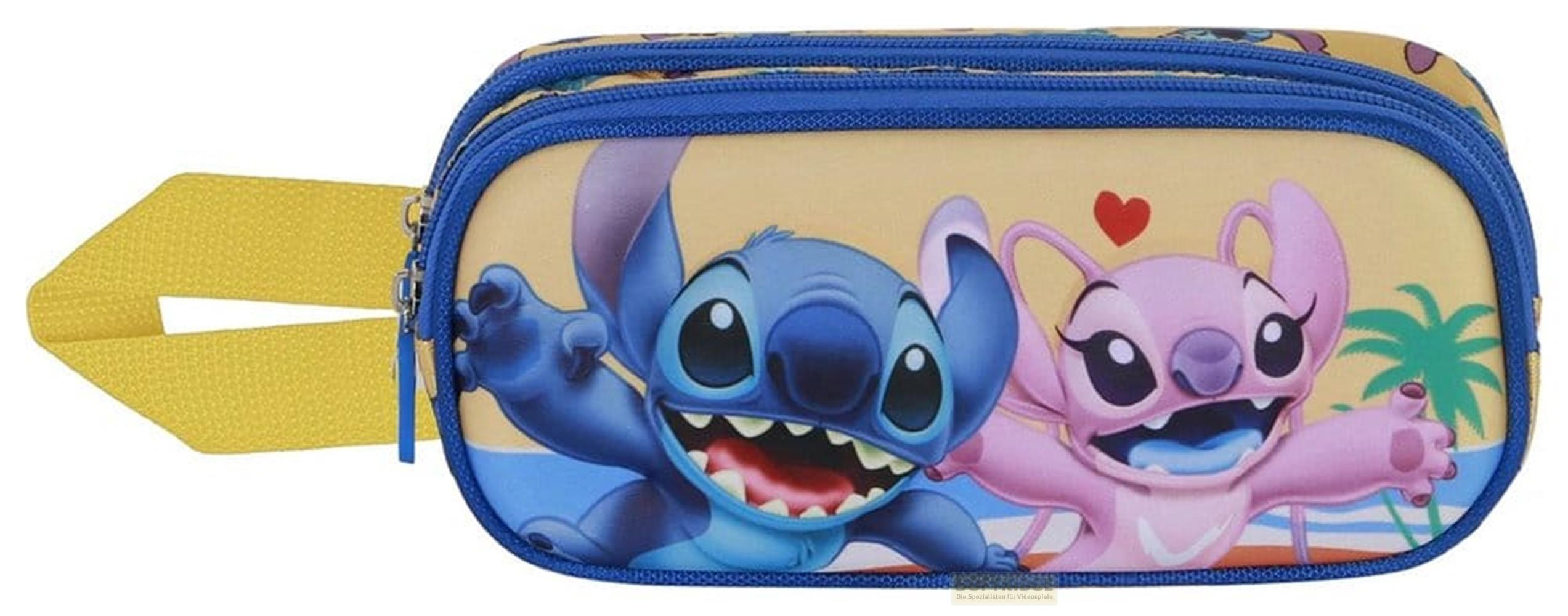 Neceser con Stitch y Angel en la playa. Correa amarilla.