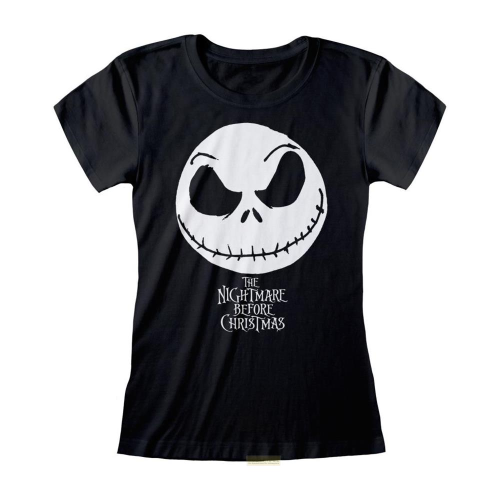 Schwarzes T-Shirt mit Jack Skellington-Gesicht und Titel des Films.