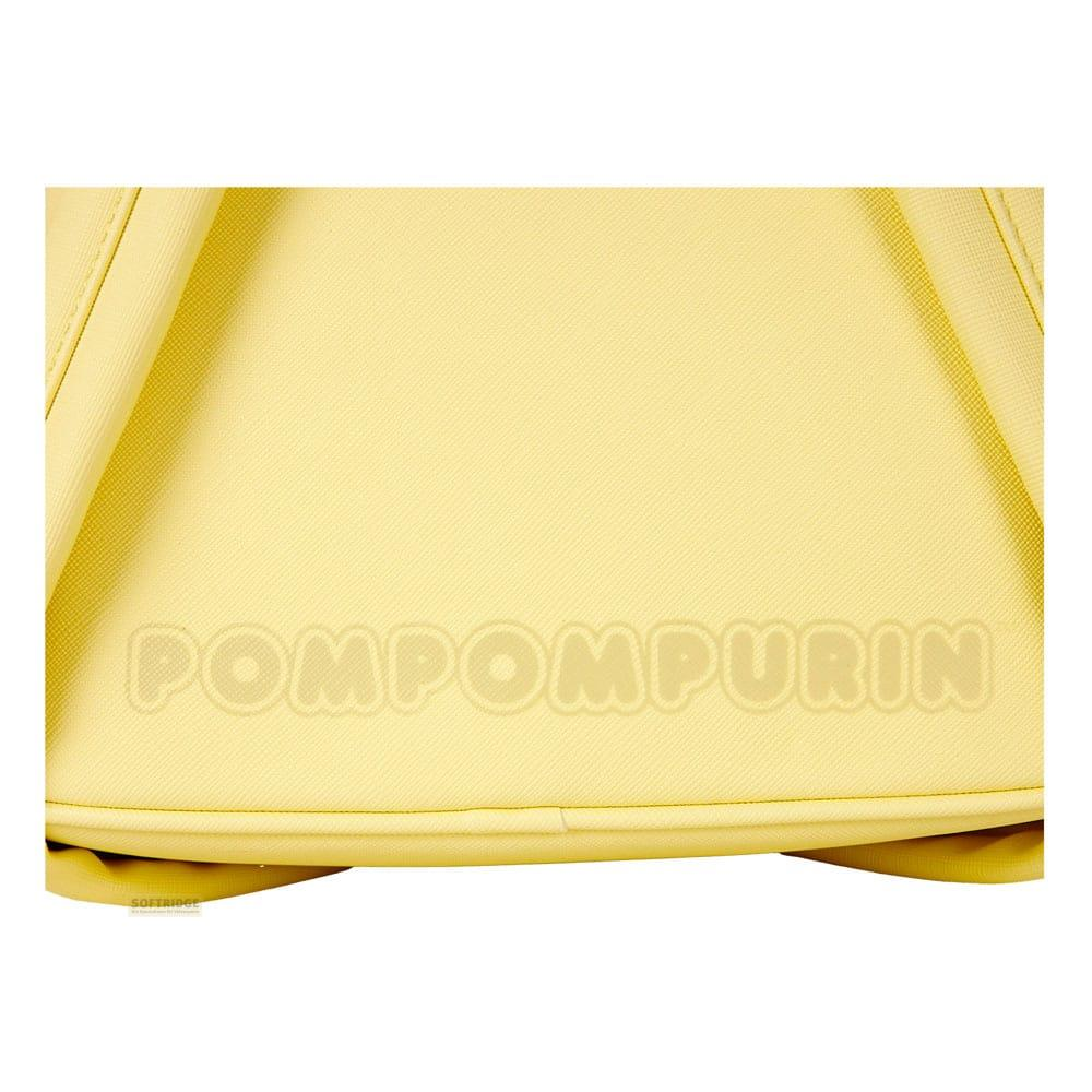 Una mochila amarilla con POMPOMPURIN impreso.