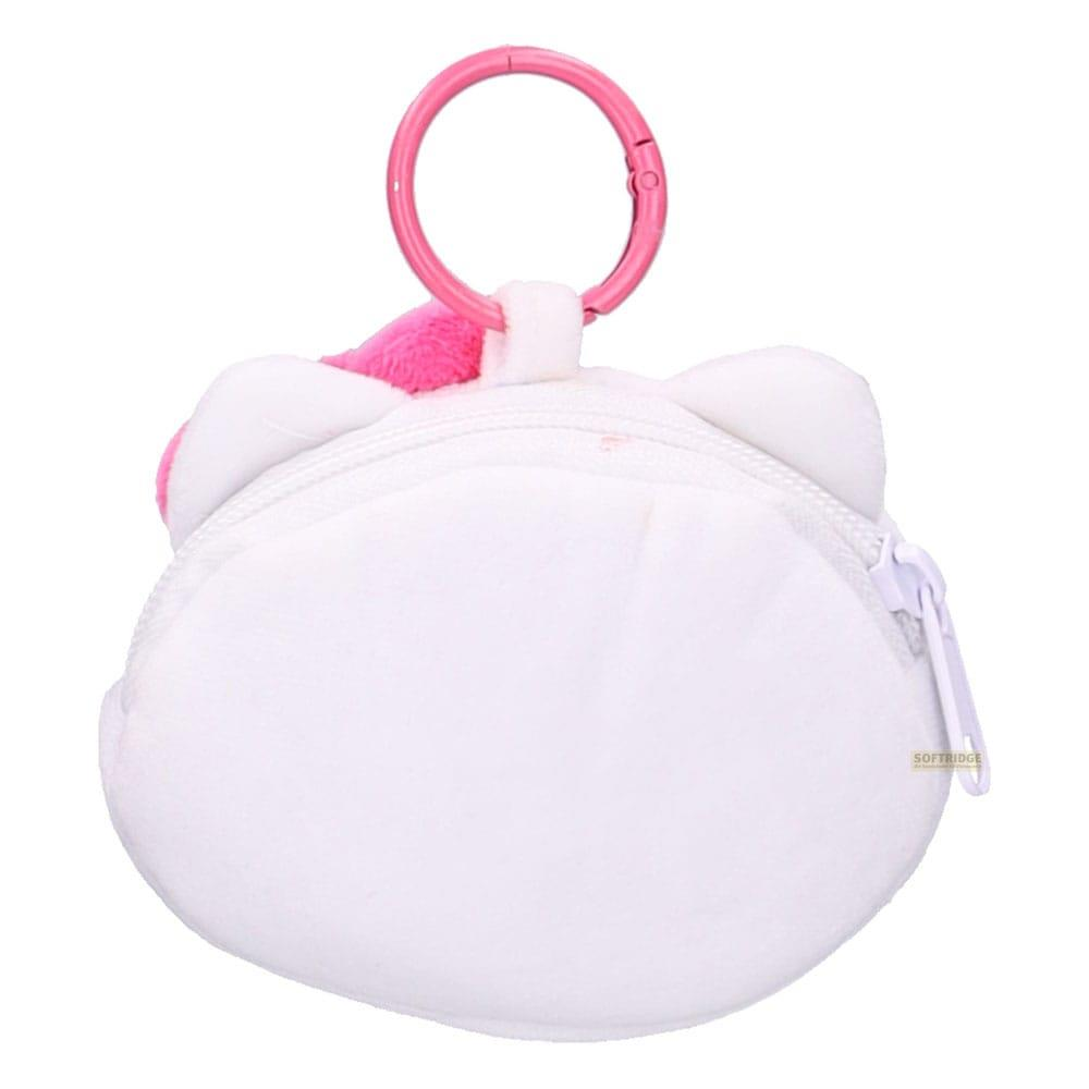 Un monedero blanco de peluche de unicornio con cremallera y anillo rosa.