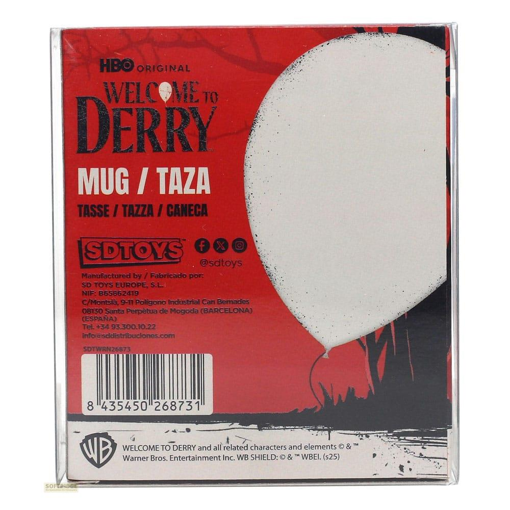 Embalaje para una taza con motivo 'Welcome to Derry' y un globo blanco.