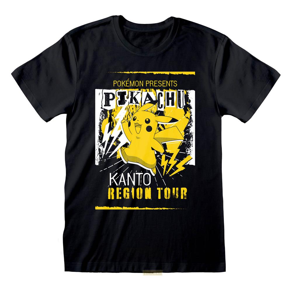 Schwarzes T-Shirt mit Pikachu-Grafik für die Kanto-Region-Tour.
