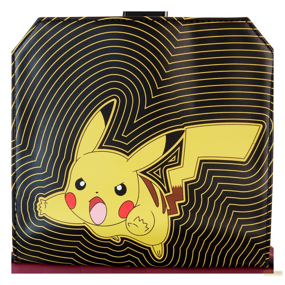 Funda negra con diseño amarillo de Pikachu y líneas naranjas.