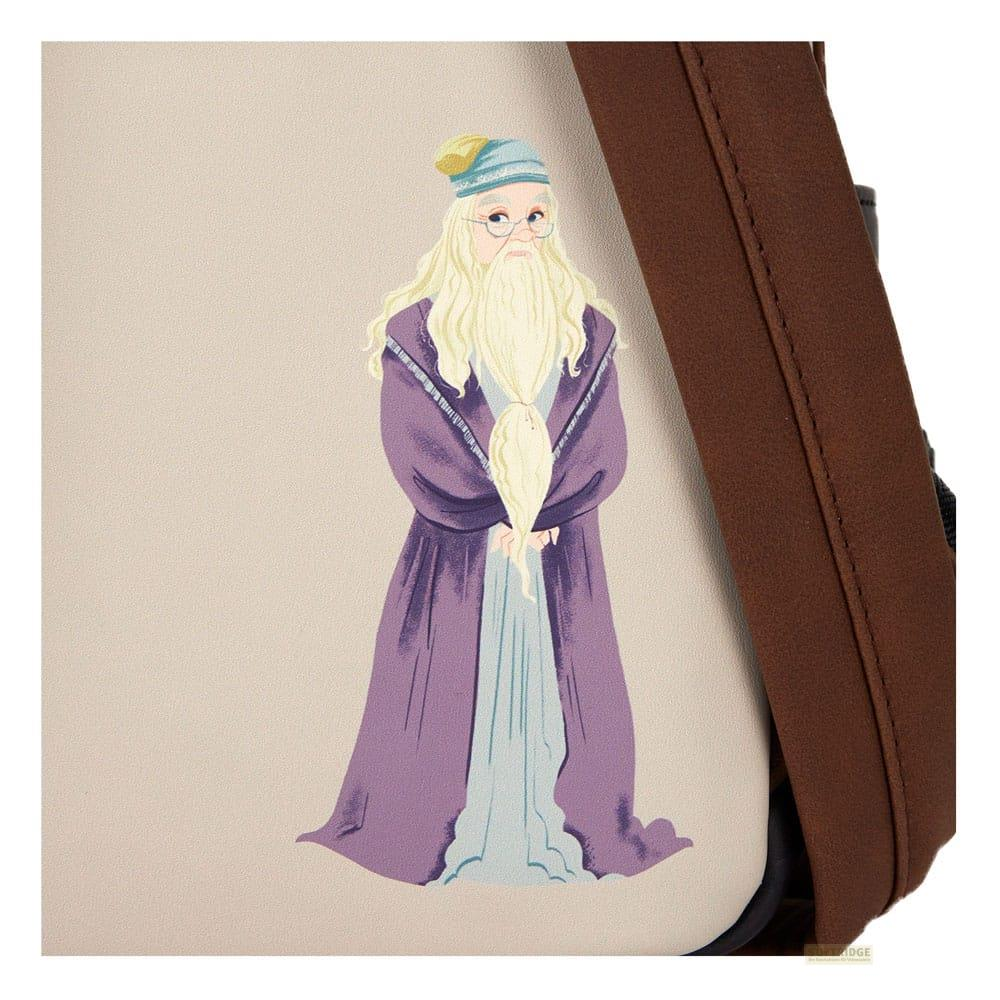 Albus Dumbledore con barba blanca larga y túnica morada, sobre fondo claro.