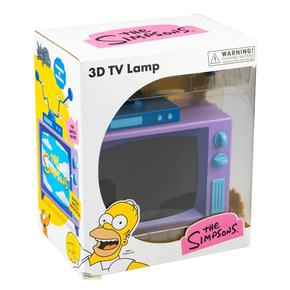 Embalaje de una lámpara de TV 3D de Los Simpson con Homer Simpson y advertencia.