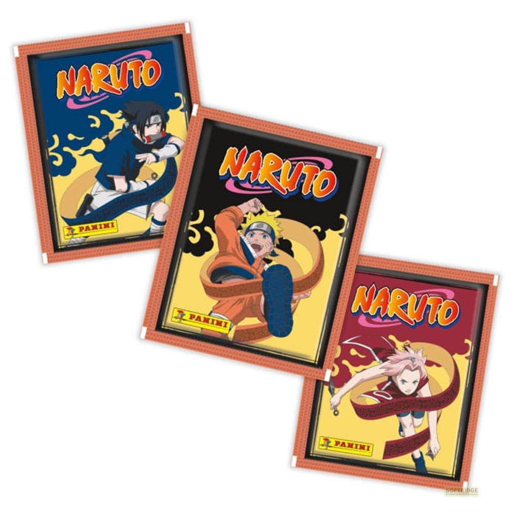 Drei Naruto-Sammelkartenpakete: Sasuke, Naruto und Sakura.