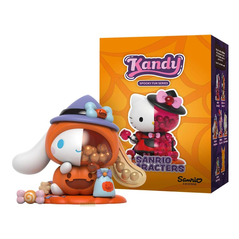Figuras de Halloween: Cinnamoroll como calabaza, Hello Kitty semitransparente. Caja Kandy.
