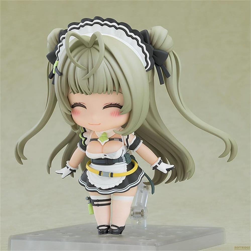 Figurina chibi di ragazza anime in abito da cameriera con capelli lunghi.