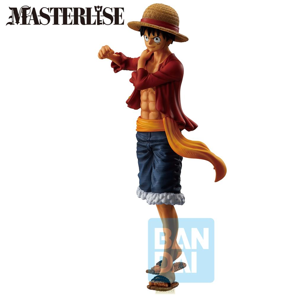 Una figura de Monkey D. Luffy con sombrero de paja, chaqueta roja y pantalones azules.