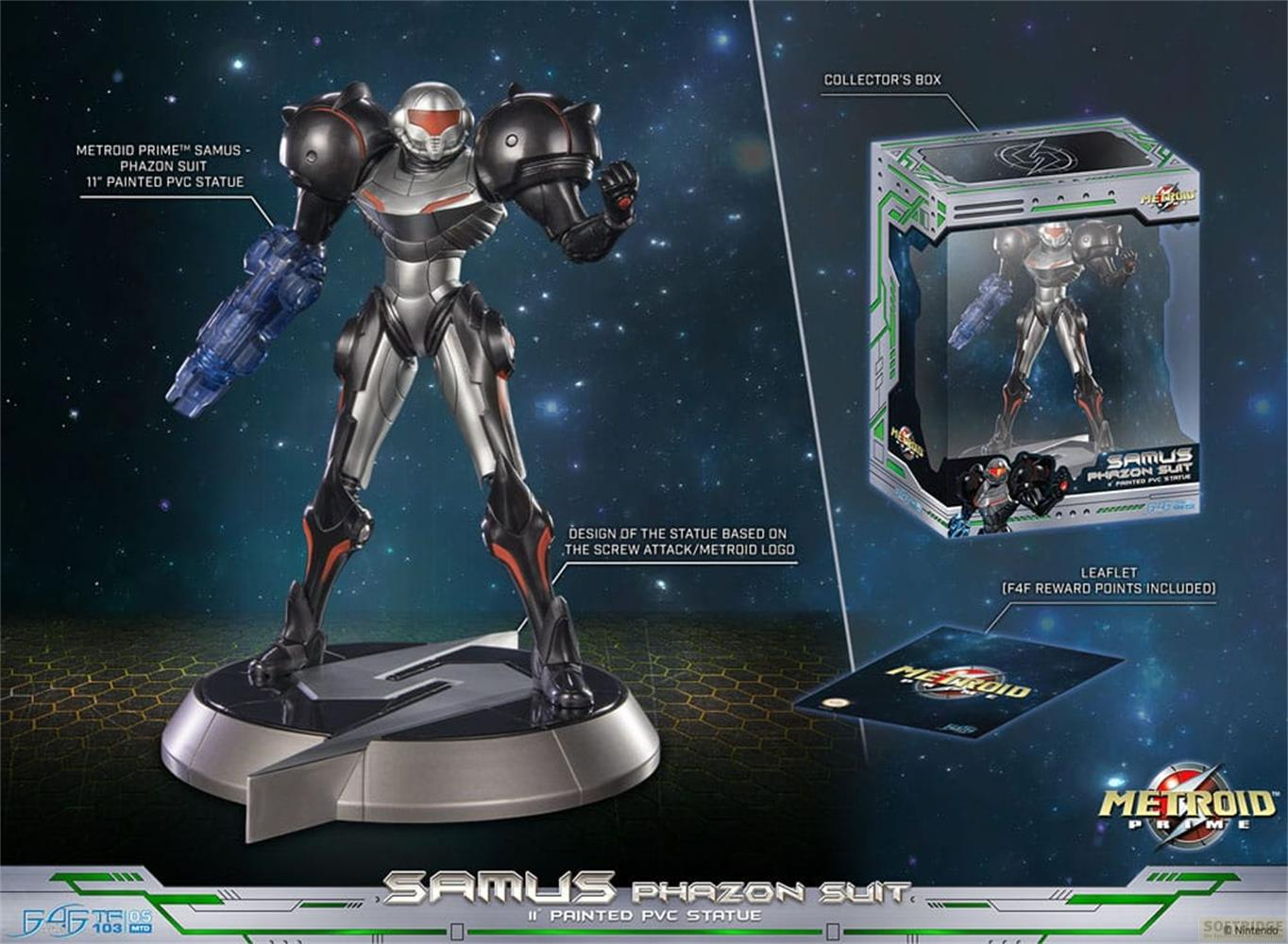 Samus Phazon Anzug Statue, Sammlerbox, Leaflet mit Belohnungspunkten.
