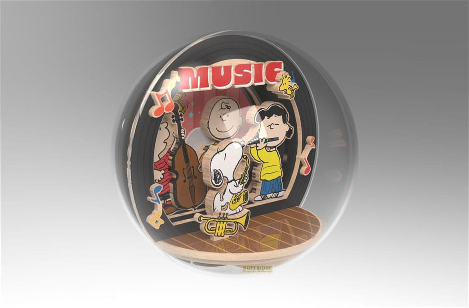 Personnages Peanuts jouent de la musique dans une sphère de verre thème disque vinyle.