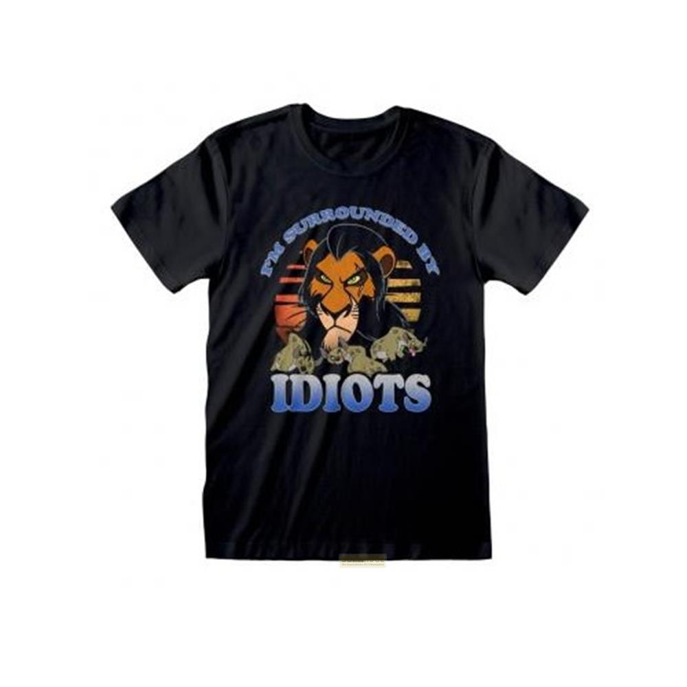 Schwarzes T-Shirt mit Scar aus König der Löwen. "Ich bin von Idioten umgeben."