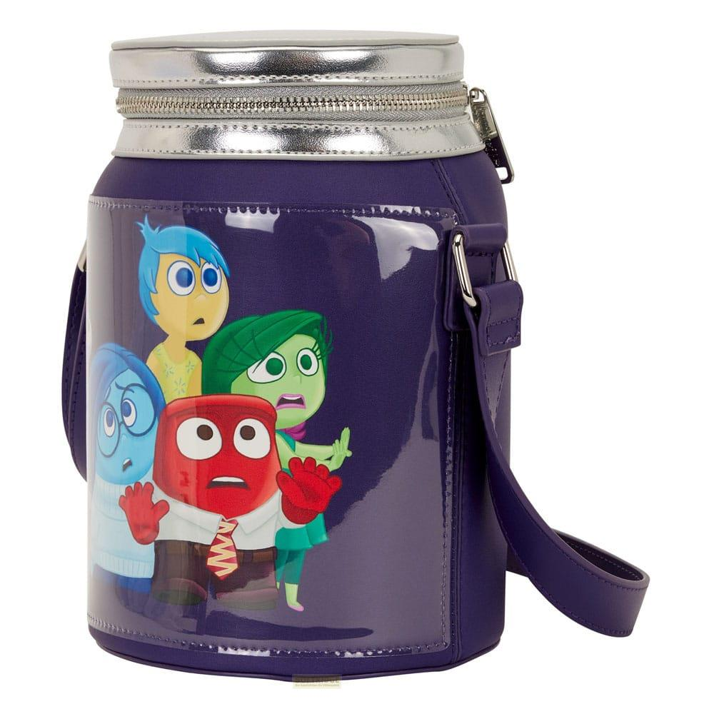 Bolso morado con personajes de 'Inside Out', cremallera plateada.