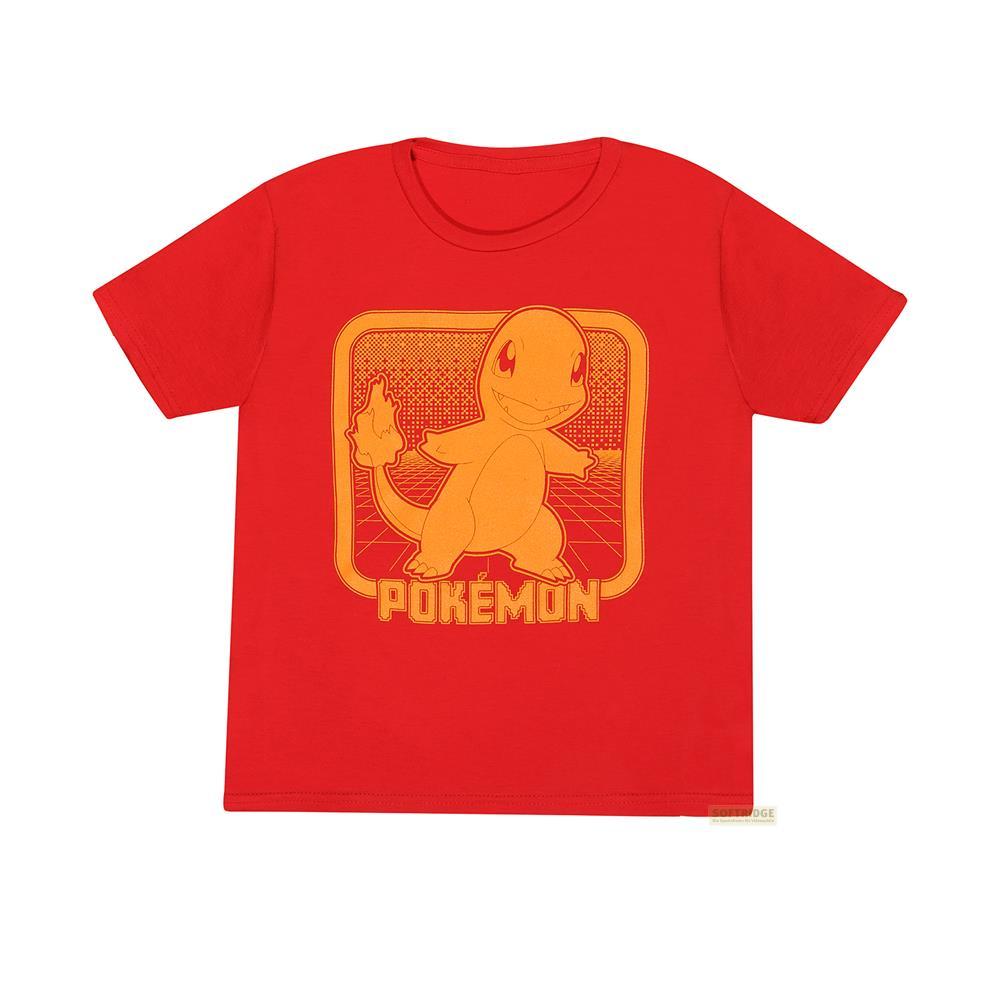 Ein rotes T-Shirt mit einem orangen Pokémon-Aufdruck von Glumanda.