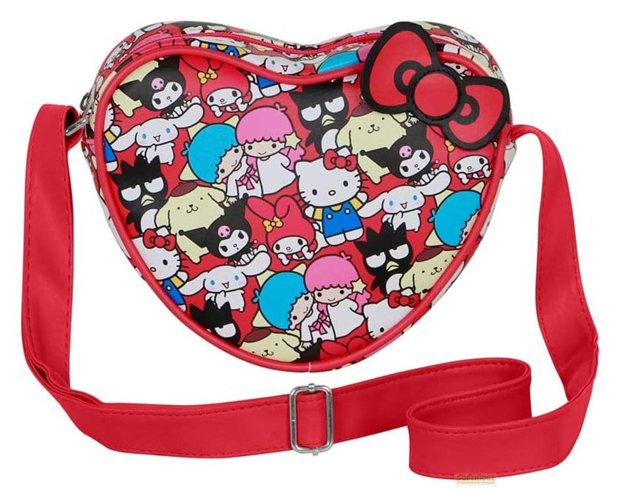 Bolso rojo en forma de corazón con Hello Kitty y amigos